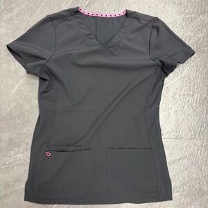 Charcoal Women's Short Sleeve Scrub Top with Pink Trim